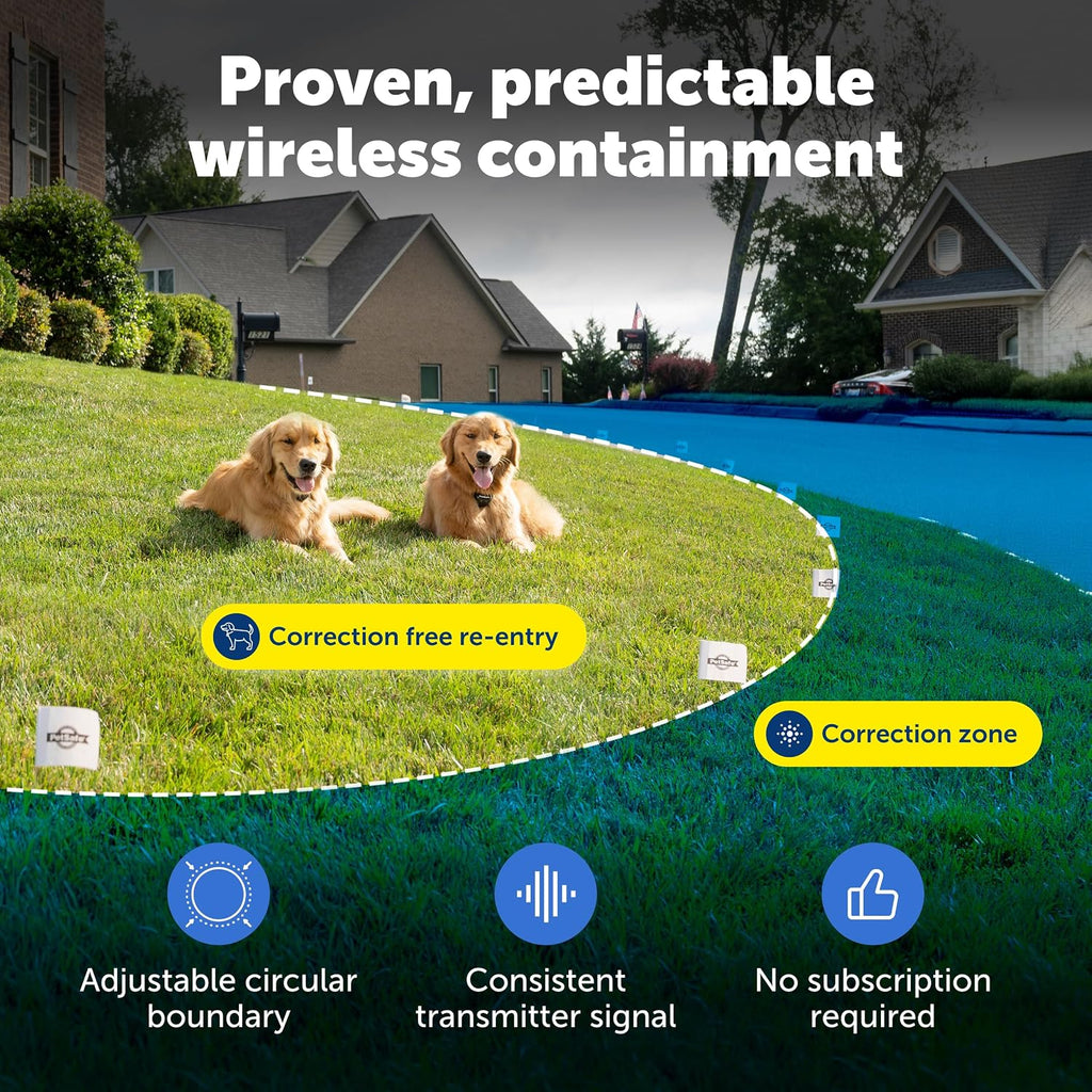 PetSafe Stay & Play Compact Wireless Fence, LCD Screen to Adjust the Circular Boundary, Secure up to 3/4 Acre Area, Use for All Your Pets, Portable System with 50 Extra Flags