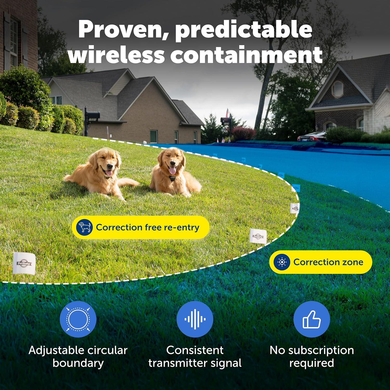 PetSafe Stay & Play Compact Wireless Fence, LCD Screen to Adjust the Circular Boundary, Secure up to 3/4 Acre Area, Use for All Your Pets, Portable System with 50 Extra Flags
