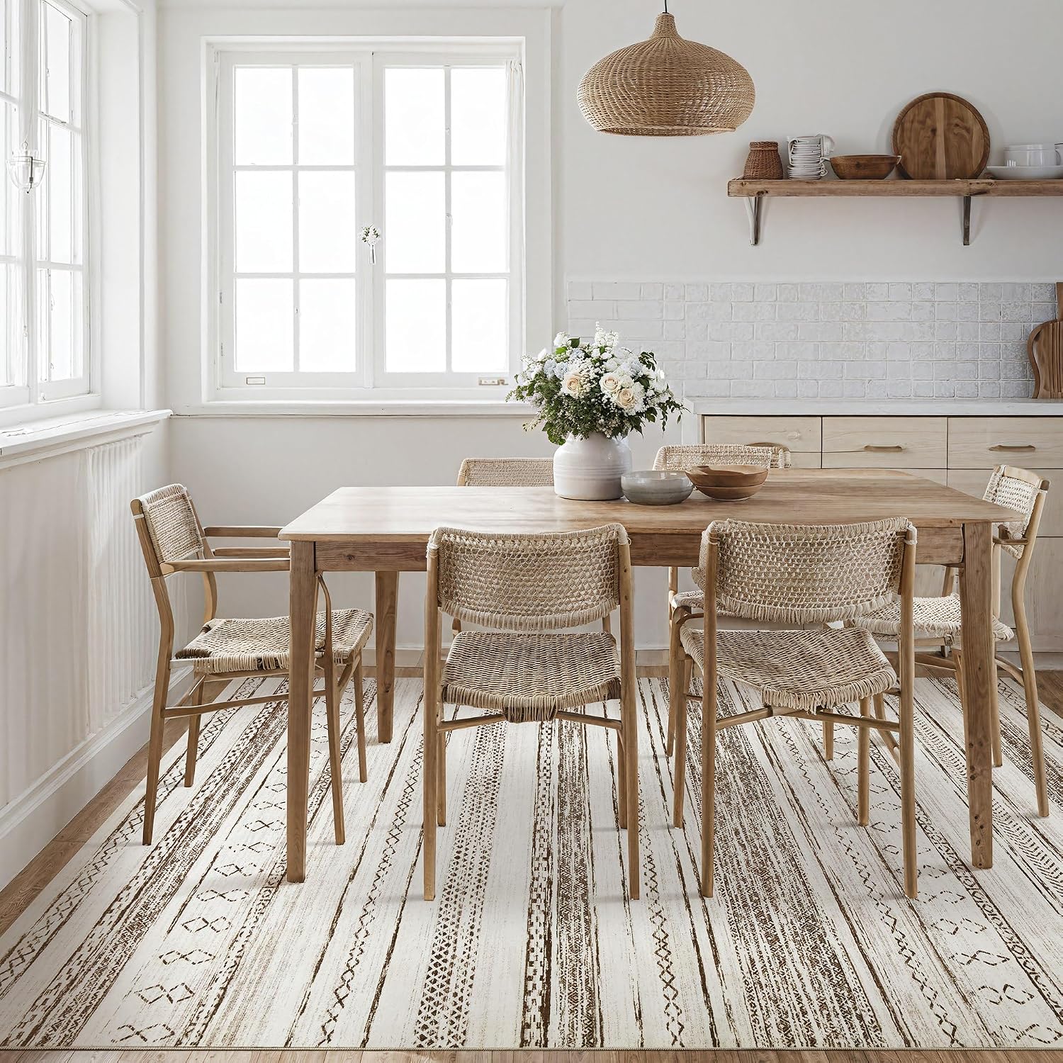 Tortania Area Rug Living Room Rugs - 10x14 Washable Large Soft Neutral Boho Moroccan Bohemian Farmhouse Rug Indoor Floor Carpet for Bedroom Under Dining Table Home Office Decor - Cream Brown