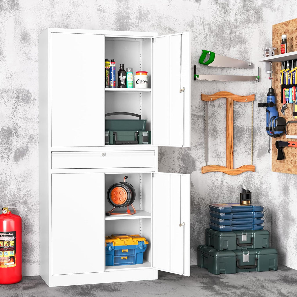 Metal Storage Cabinet,Tall File Cabinet with 2 Adjustable Shelves and Drawer,Lockable Steel Tool Cabinet for Home Office Garage School Warehouses