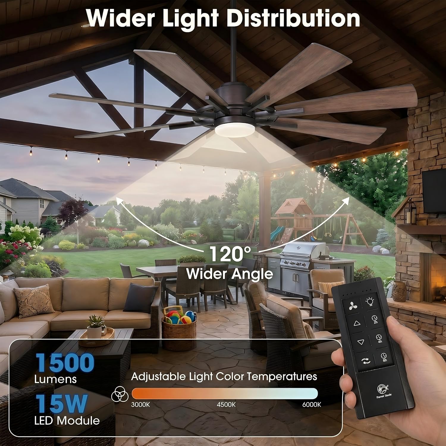 Ceiling Fans with Lights and Remote, 60 Inch Farmhouse Chandelier Ceiling Fan for Bedroom Rustic Lighting Ceiling Fans Outdoor Indoor, DC Motor Reversible 8 Blades, Noiseless, ETL, Oil Rubbed Bronze