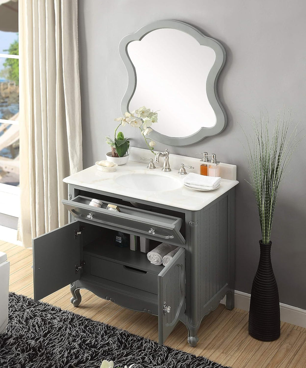 34' Knoxville Victorian Shabby Chic Gray Bathroom Vanity & Mirror GD-1533CK-MIR
