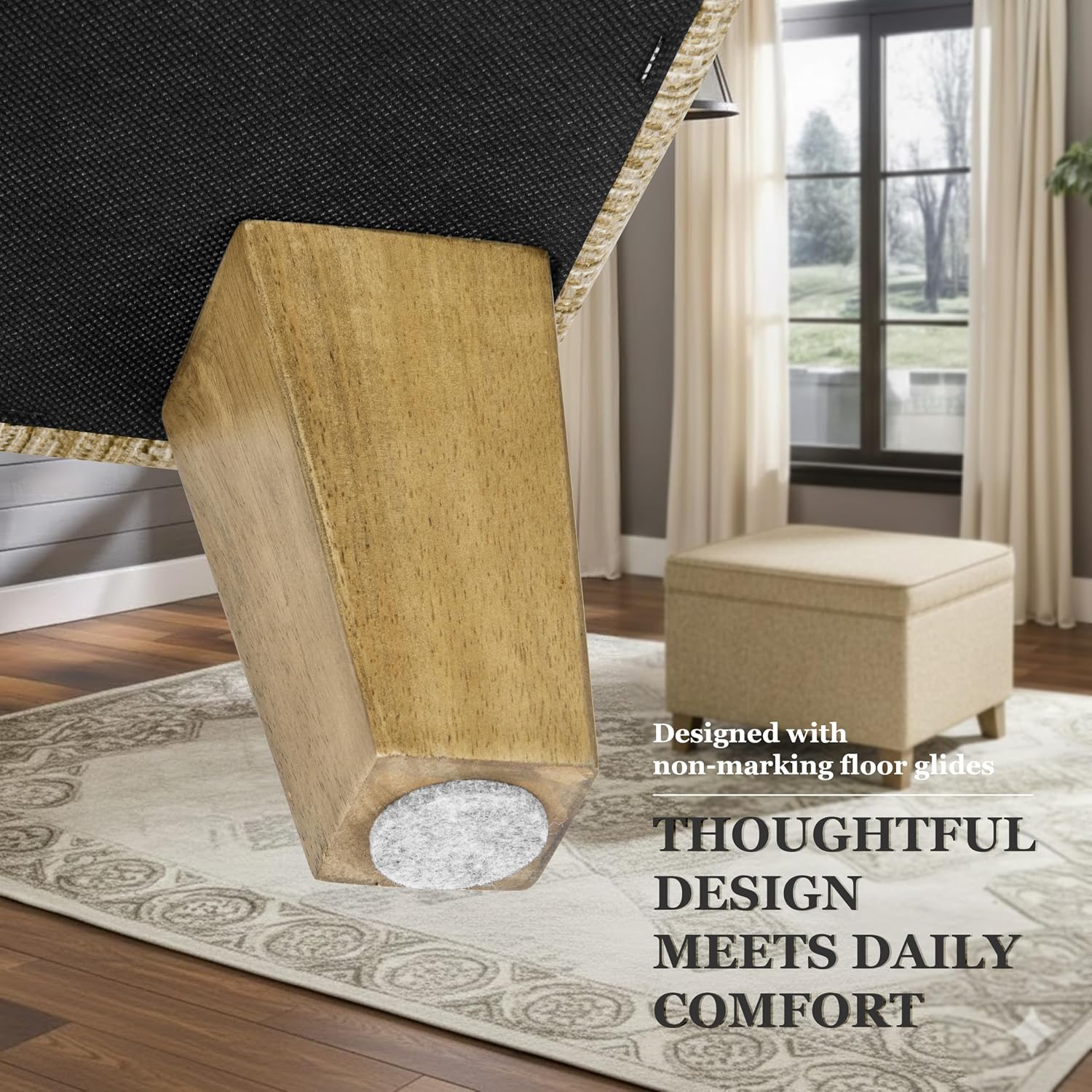 Homepop Home Decor | Medium Square Storage Ottoman with Hinged Lid | Ottoman with Storage for Living Room & Bedroom, Tan