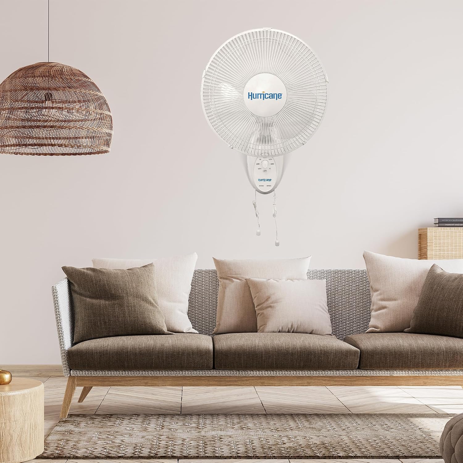 Hurricane 16' Supreme Oscillating Wall Mount Fan w/ 3 Quiet Speeds, White - Corded Electric Air Cooling Unit w/ Easy Pull Cord Controls for Homes, Greenhouses, Garages, Workshops & Gyms