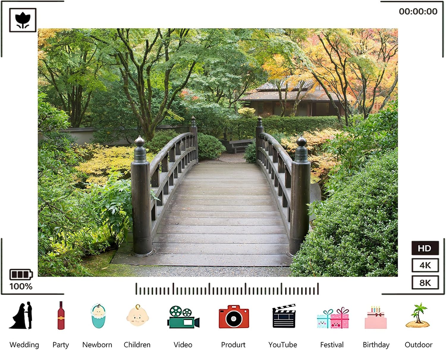Trykid 20x10ft Japanese Garden Wooden Bridge Backdrop Autumn Maple Tree Tea House Photography Background Serene Oriental Landscape Party Decoration Tapestry Photo Booth Prop Fabric