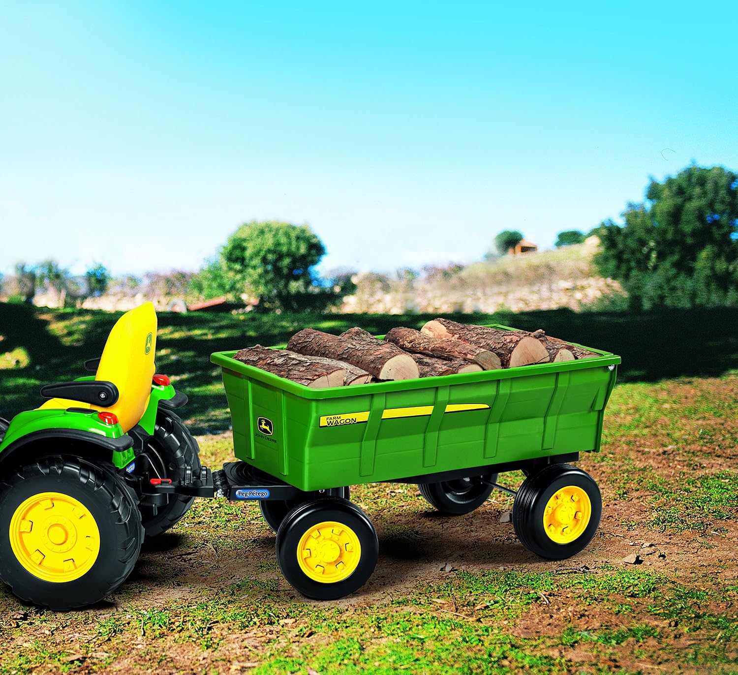 Peg Perego John Deere Farm Wagon, Extra Large Accessory for 12 Volt John Deere Tractors, Green