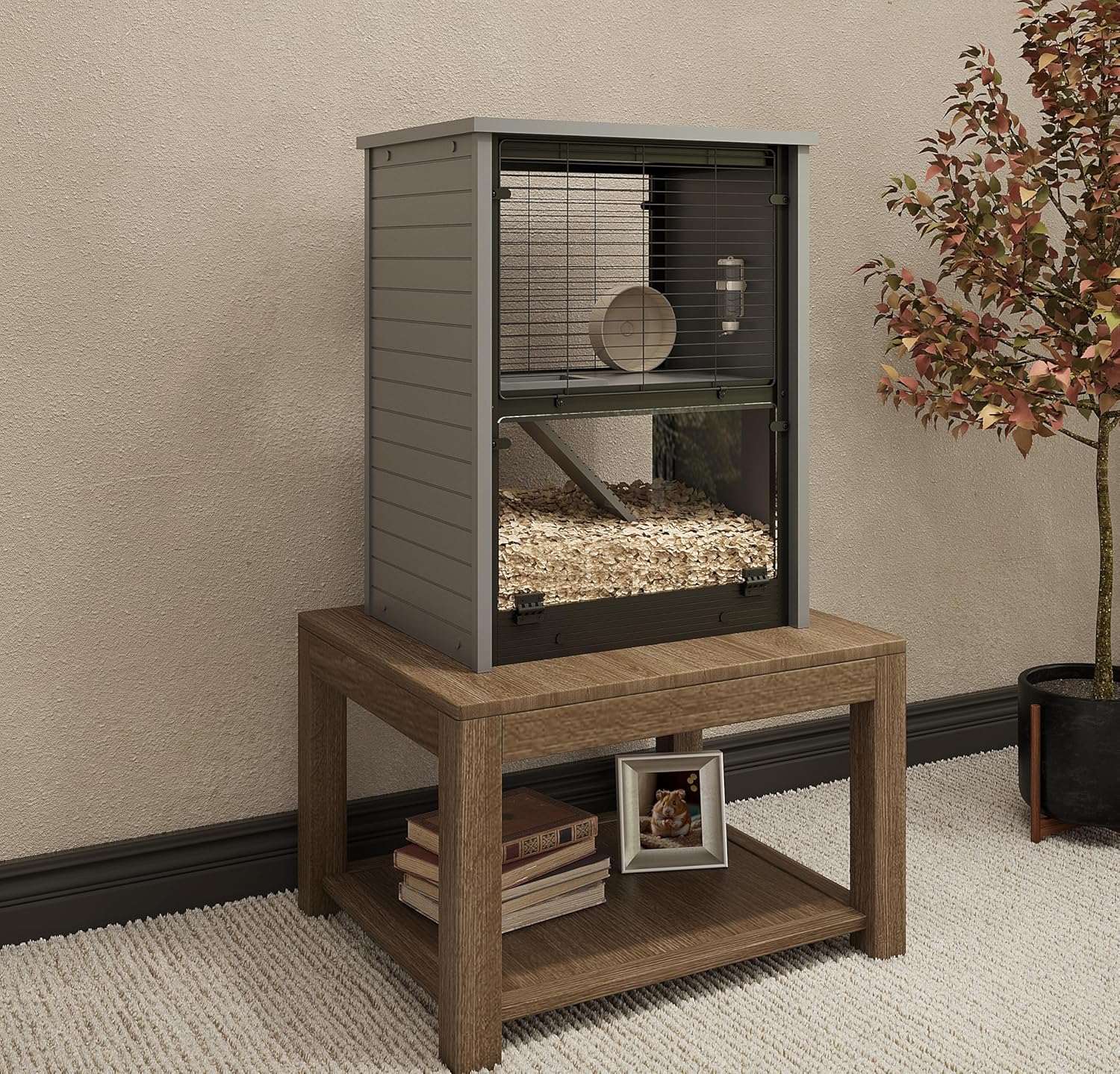 New Age Pet ECOFLEX Cozy Critter Hamster Villa, Two Level Small Animal Habitat for Hamsters, Gerbils & Mice with Burrowing Space and Clear Panels, Easy Clean Cage with ECOFLEX Material