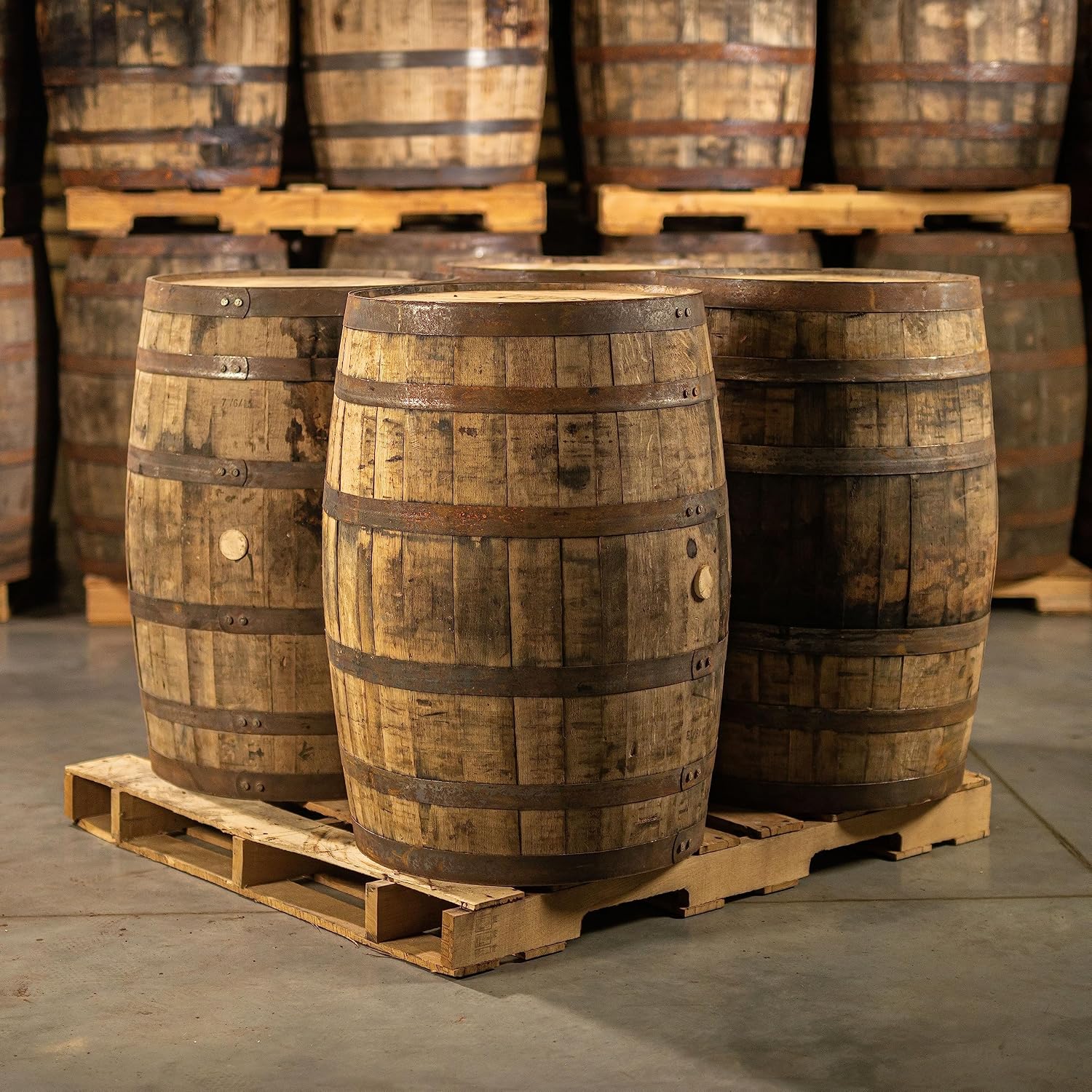 Midwest Barrel Company Authentic Bourbon/Whiskey Barrel (53 Gallon) Used Genuine American White Oak Wood Barrel for Decoration, Furniture & DIY Projects - 4 Barrels