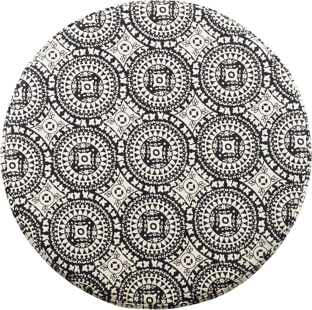 Homepop Home Decor | Upholstered Round Storage Ottoman | Ottoman with Storage for Living Room & Bedroom, Black and White Medallion Large