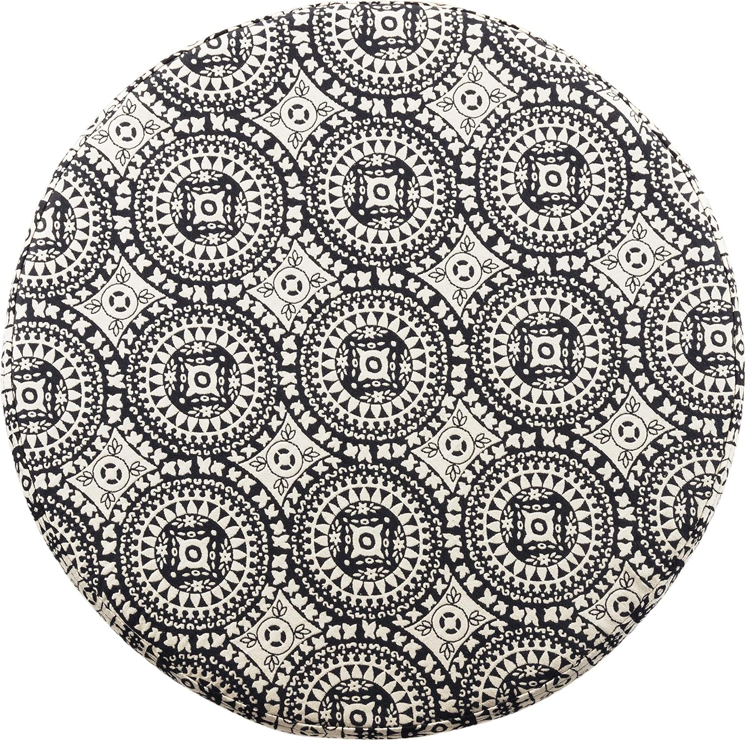Homepop Home Decor | Upholstered Round Storage Ottoman | Ottoman with Storage for Living Room & Bedroom, Black and White Medallion Large